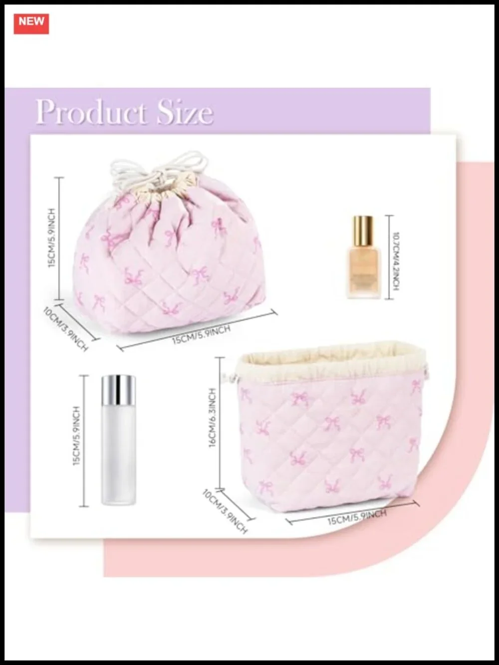 Quilted Drawstring Makeup Bag Canvas Cosmetic Pouch Travel Organizer